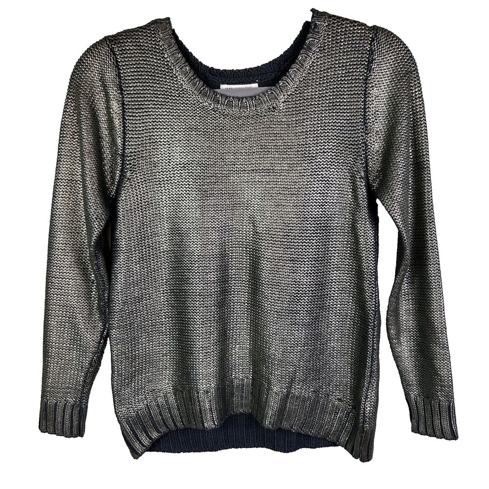 H&M Silver Metallic Knit Long Sleeve Crewneck Sweater Sparkle Girls 12 - 14 Y